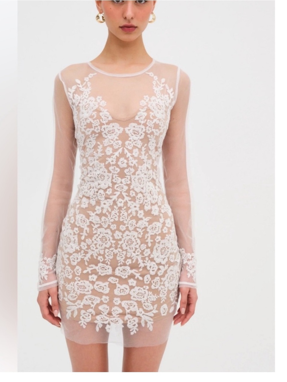 For Love & Lemons NWT White Sheer Lace Overlay Mini Dress - Size Small